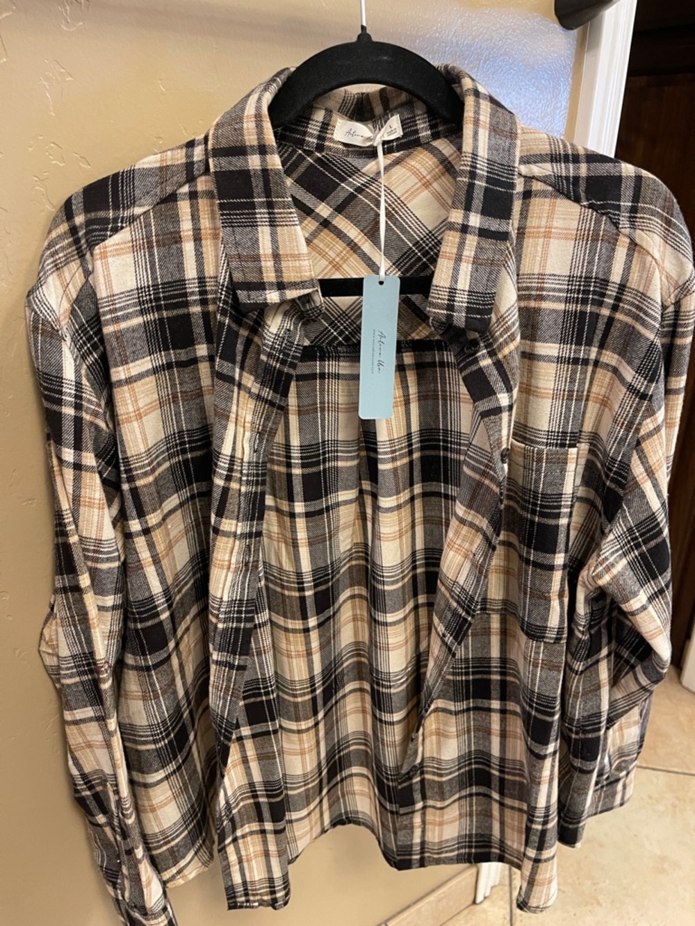 Active USA Plaid Button-Down Shirt - Black, Tan, Cream